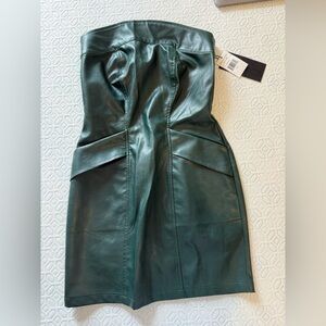 REVOLVE Strapless Dark Green Faux Leather Dress